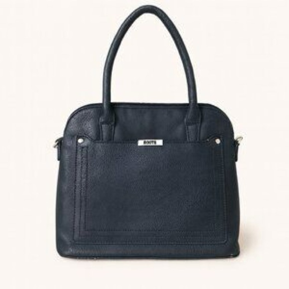 Vintage Roots Navy Satchel Mini Tote Bag Leather Top Handle Purse - Picture 2 of 9